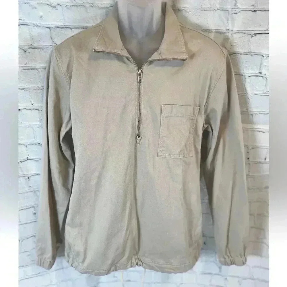 GAP 1/2 Zip Pullover Cotton Woven Twill Khaki gray Tan Jacket Top Men’s size S